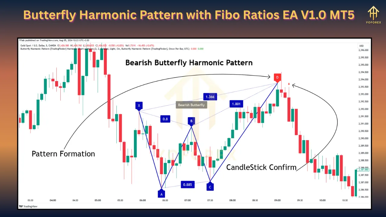 Butterfly Harmonic Pattern with Fibo Ratios EA V1.0